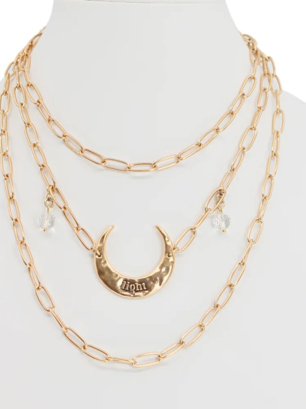 Light Crescent Moon Long Paperclip Chain Necklace
